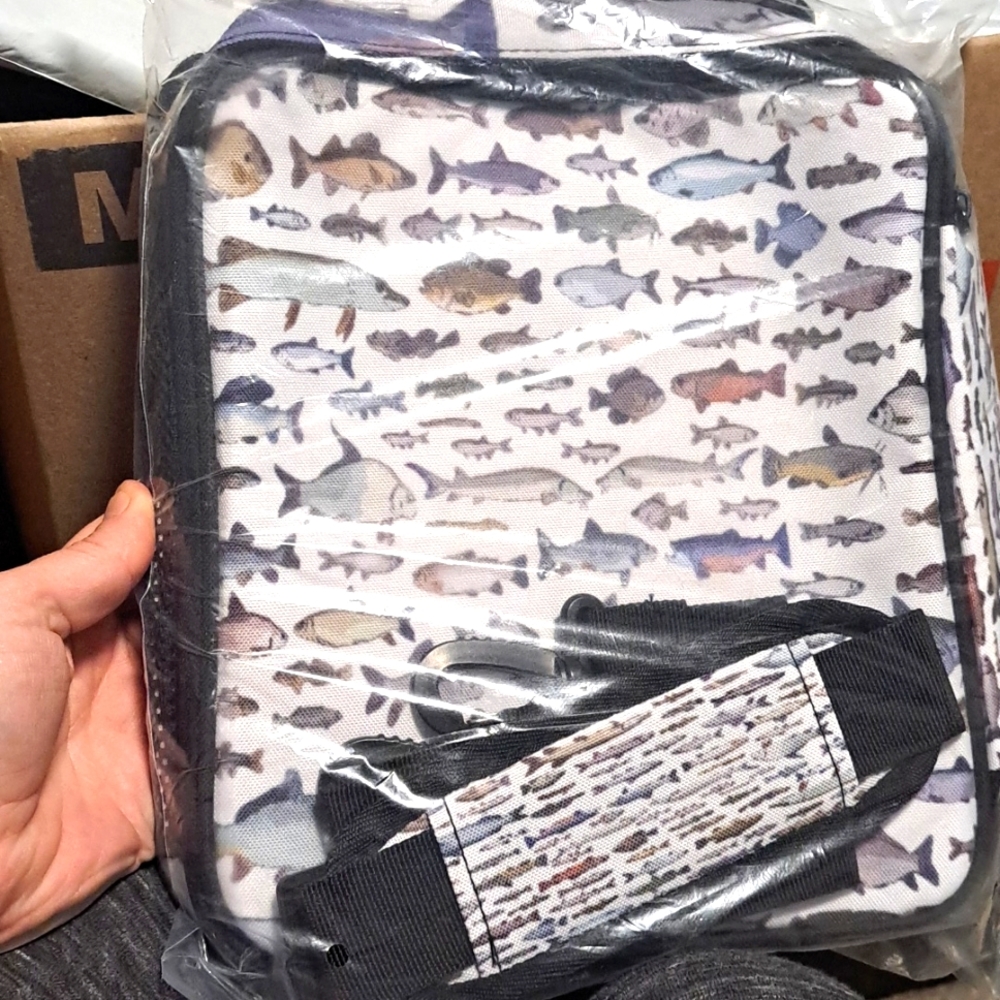 FISH LARGE LUNCH BAG (with strap, storage, handle, drink holder)